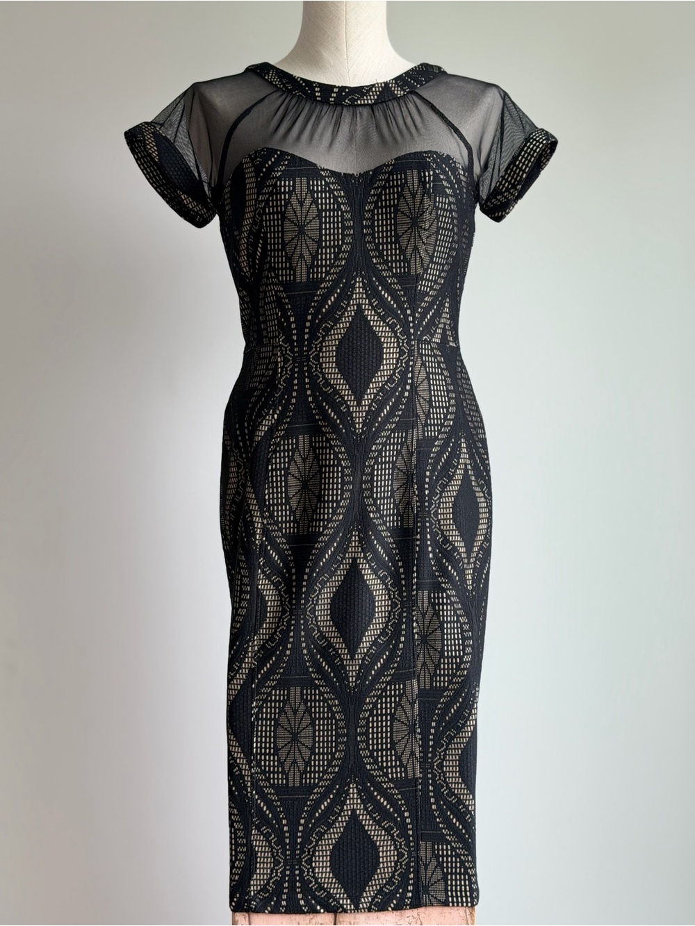 Enfocus Studio Black Lace Midi Dress with Sheer Yoke